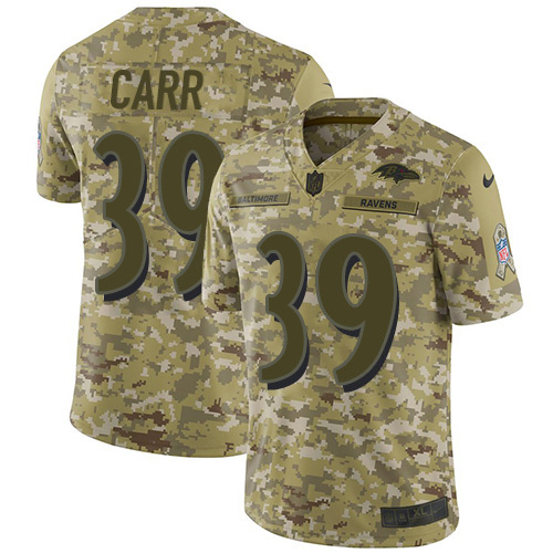 Personalized Ravens #39 Brandon Carr Camo Men’s Stitched NFL Limited 2018 Salute To Service Jersey