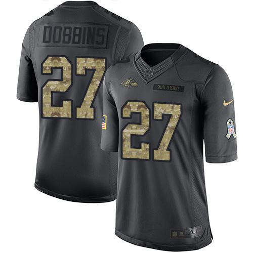Personalized Ravens #27 J.K. Dobbins Black Men’s Stitched NFL Limited 2016 Salute to Service Jersey