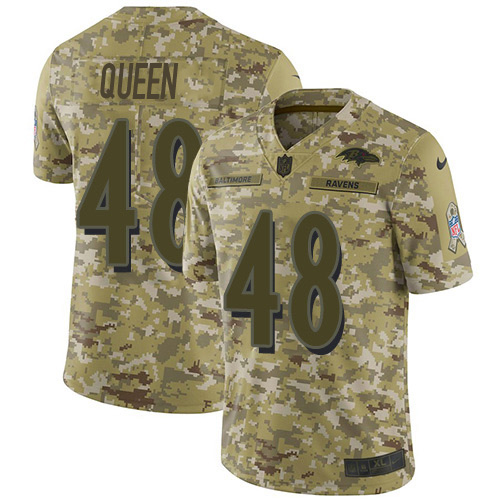 Personalized Ravens #48 Patrick Queen Camo Men’s Stitched NFL Limited 2018 Salute To Service Jersey