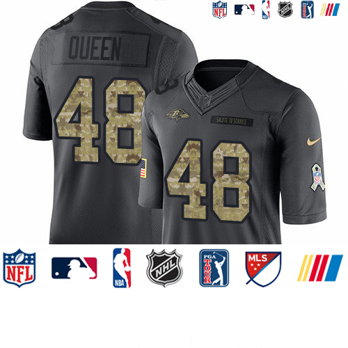 Personalized Ravens #48 Patrick Queen Black Men’s Stitched NFL Limited 2016 Salute to Service Jersey