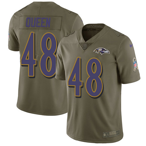 Personalized Ravens #48 Patrick Queen Olive Men’s Stitched NFL Limited 2017 Salute To Service Jersey