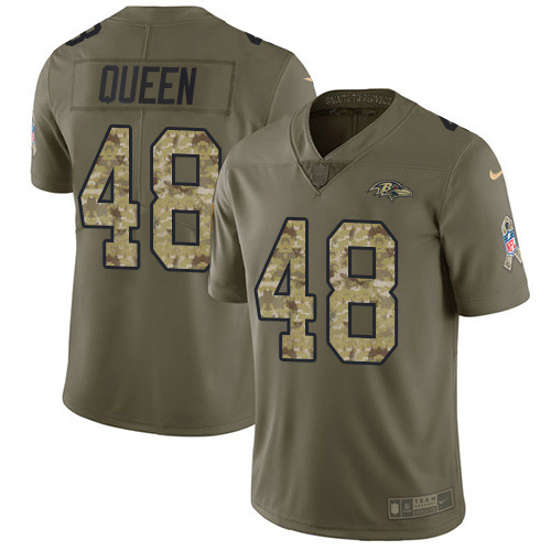 Personalized Ravens #48 Patrick Queen Olive Camo Men’s Stitched NFL Limited 2017 Salute To Service Jersey