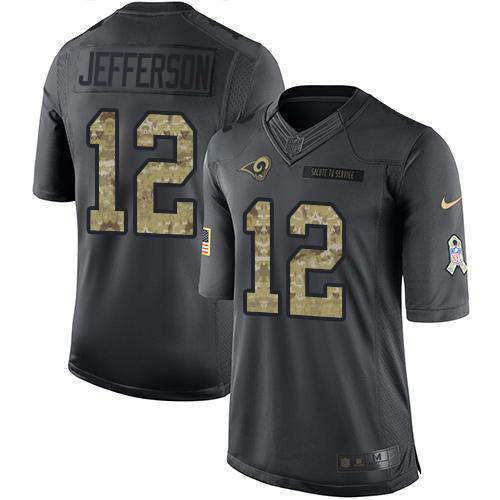 Personalized Rams #12 Van Jefferson Black Men’s Stitched NFL Limited 2016 Salute to Service Jersey