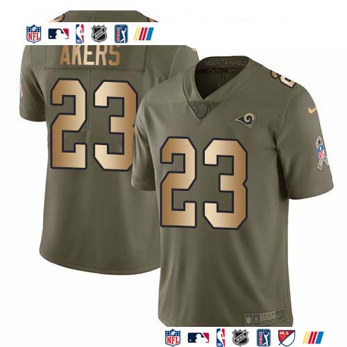 Personalized Rams #23 Cam Akers Olive Gold Men’s Stitched NFL Limited 2017 Salute To Service Jersey