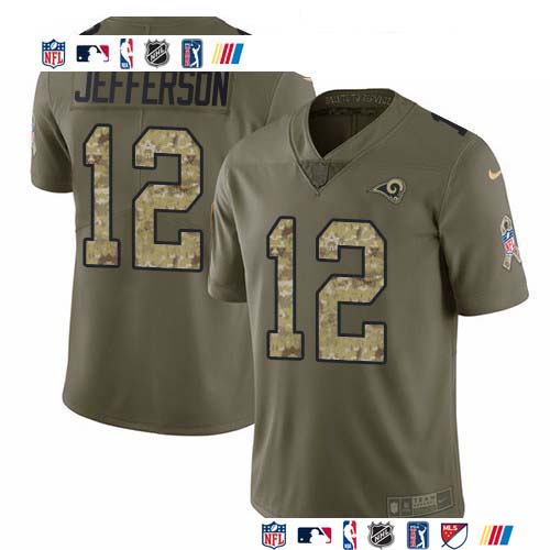 Personalized Rams #12 Van Jefferson Olive Camo Men’s Stitched NFL Limited 2017 Salute To Service Jersey