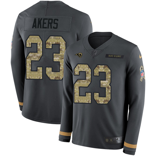 Personalized Rams #23 Cam Akers Anthracite Salute to Service Men’s Stitched NFL Limited Therma Long Sleeve Jersey