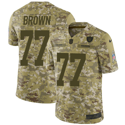 Personalized Raiders #77 Trent Brown Camo Men’s Stitched NFL Limited 2018 Salute To Service Jersey