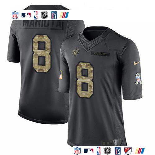 Personalized Raiders #8 Marcus Mariota Black Men’s Stitched NFL Limited 2016 Salute to Service Jersey