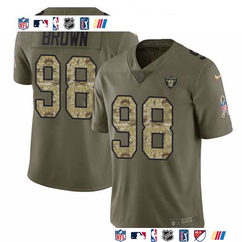 Personalized Raiders #98 Trent Brown Olive Camo Men’s Stitched NFL Limited 2017 Salute To Service Jersey
