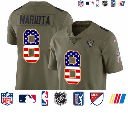 Personalized Raiders #8 Marcus Mariota Olive USA Flag Men’s Stitched NFL Limited 2017 Salute To Service Jersey