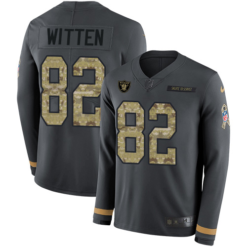 Personalized Raiders #82 Jason Witten Anthracite Salute to Service Men’s Stitched NFL Limited Therma Long Sleeve Jersey