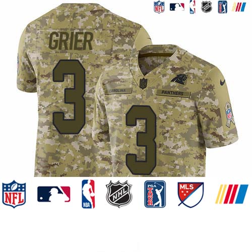 Personalized Panthers #3 Will Grier Camo Men’s Stitched NFL Limited 2018 Salute To Service Jersey