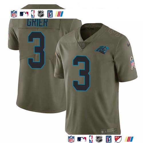 Personalized Panthers #3 Will Grier Olive Men’s Stitched NFL Limited 2017 Salute To Service Jersey