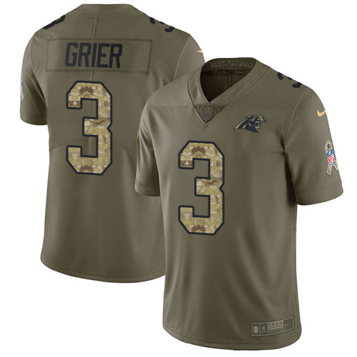 Personalized Panthers #3 Will Grier Olive Camo Men’s Stitched NFL Limited 2017 Salute To Service Jersey