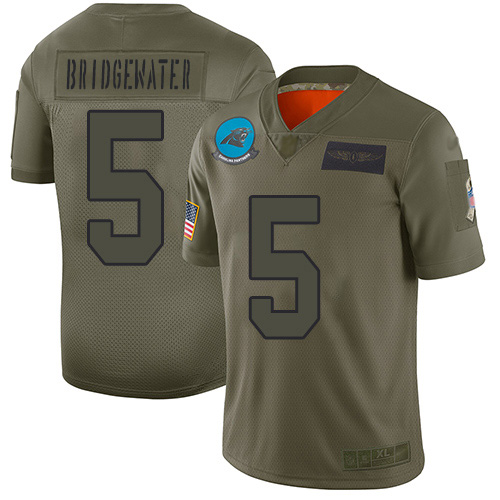 Personalized Panthers #5 Teddy Bridgewater Camo Men’s Stitched NFL Limited 2019 Salute To Service Jersey