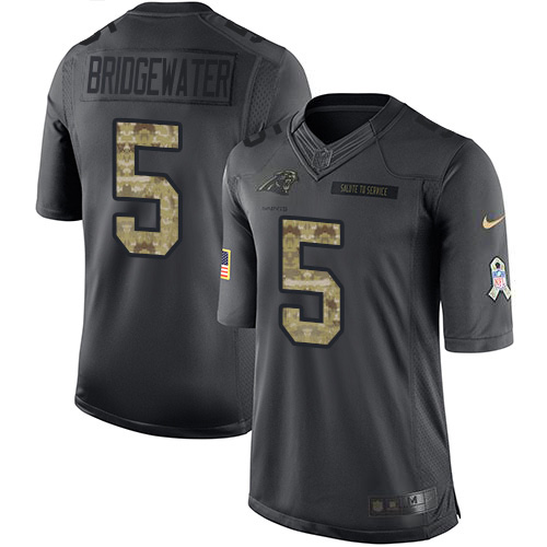Personalized Panthers #5 Teddy Bridgewater Black Men’s Stitched NFL Limited 2016 Salute to Service Jersey