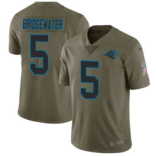 Personalized Panthers #5 Teddy Bridgewater Olive Men’s Stitched NFL Limited 2017 Salute To Service Jersey