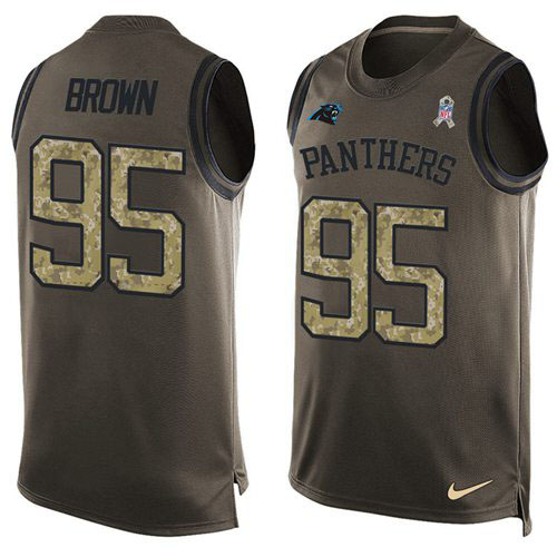 Personalized Panthers #95 Derrick Brown Green Men’s Stitched NFL Limited Salute To Service Tank Top Jersey