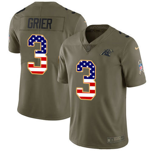 Personalized Panthers #3 Will Grier Olive USA Flag Men’s Stitched NFL Limited 2017 Salute To Service Jersey