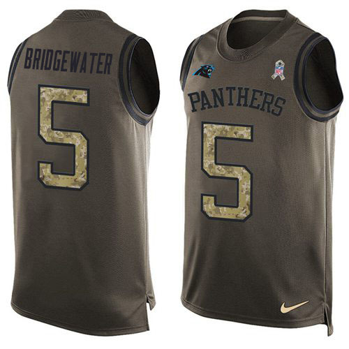 Personalized Panthers #5 Teddy Bridgewater Green Men’s Stitched NFL Limited Salute To Service Tank Top Jersey