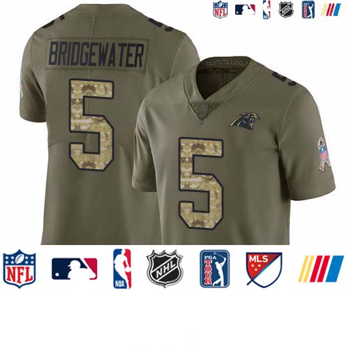 Personalized Panthers #5 Teddy Bridgewater Olive Camo Men’s Stitched NFL Limited 2017 Salute To Service Jersey