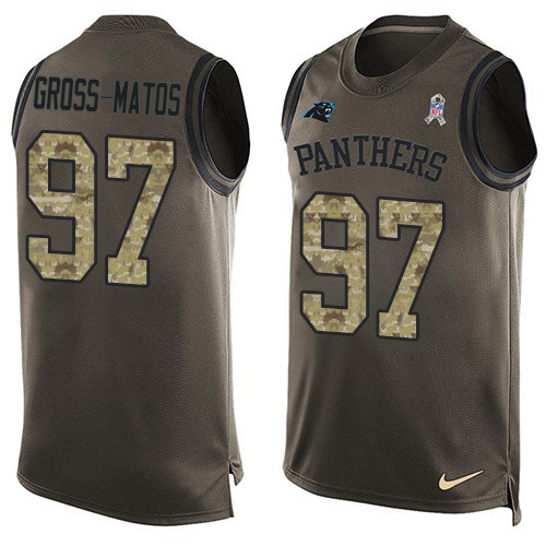 Personalized Panthers #97 Yetur Gross-Matos Green Men’s Stitched NFL Limited Salute To Service Tank Top Jersey