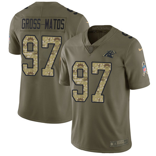 Personalized Panthers #97 Yetur Gross-Matos Olive Camo Men’s Stitched NFL Limited 2017 Salute To Service Jersey
