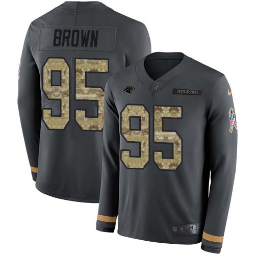 Personalized Panthers #95 Derrick Brown Anthracite Salute to Service Men’s Stitched NFL Limited Therma Long Sleeve Jersey