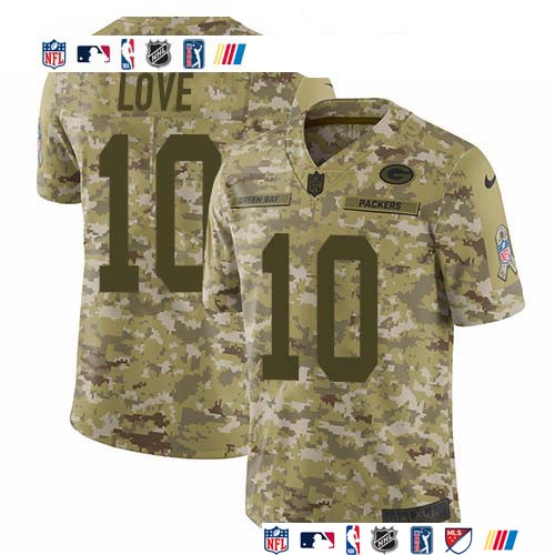 Personalized Packers #10 Jordan Love Camo Men’s Stitched NFL Limited 2018 Salute To Service Jersey