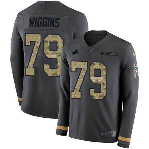 Personalized Lions #79 Kenny Wiggins Anthracite Salute to Service Men’s Stitched NFL Limited Therma Long Sleeve Jersey