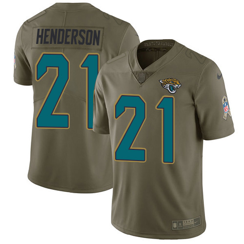 Personalized Jaguars #21 C.J. Henderson Olive Men’s Stitched NFL Limited 2017 Salute To Service Jersey