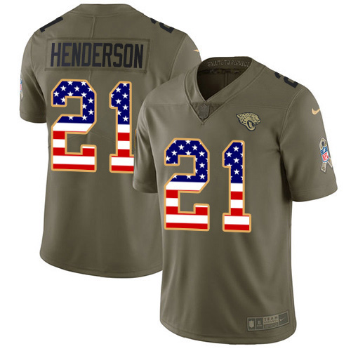 Personalized Jaguars #21 C.J. Henderson Olive USA Flag Men’s Stitched NFL Limited 2017 Salute To Service Jersey