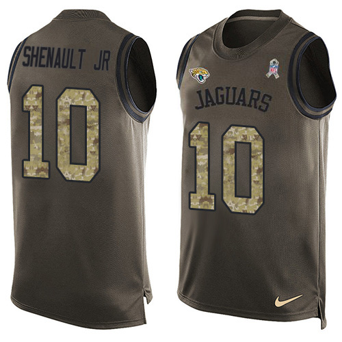 Personalized Jaguars #10 Laviska Shenault Jr. Green Men’s Stitched NFL Limited Salute To Service Tank Top Jersey