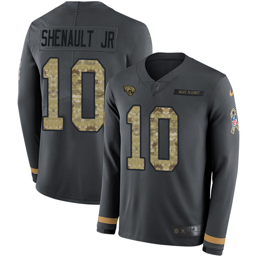 Personalized Jaguars #10 Laviska Shenault Jr. Anthracite Salute to Service Men’s Stitched NFL Limited Therma Long Sleeve Jersey
