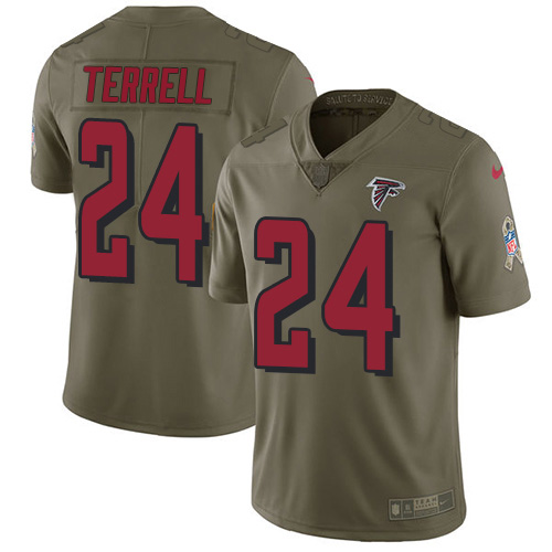 Personalized Falcons #24 A.J. Terrell Olive Men’s Stitched NFL Limited 2017 Salute To Service Jersey