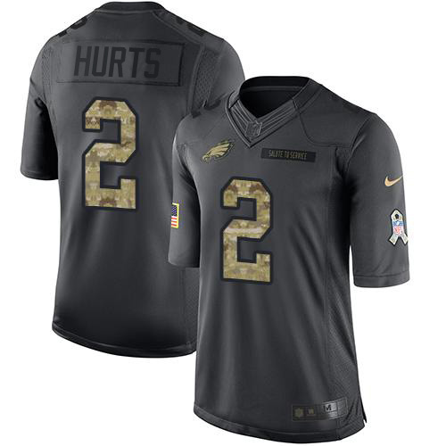 Personalized Eagles #2 Jalen Hurts Black Men’s Stitched NFL Limited 2016 Salute to Service Jersey
