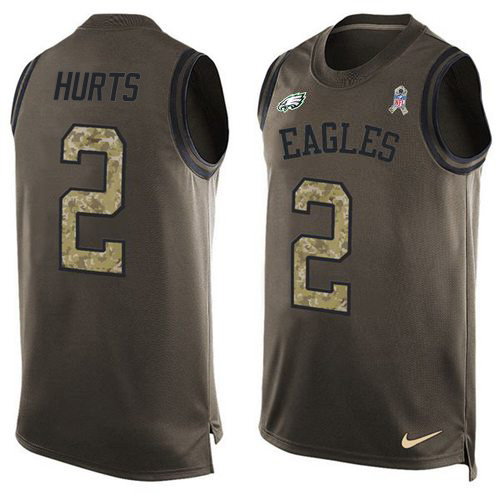 Personalized Eagles #2 Jalen Hurts Green Men’s Stitched NFL Limited Salute To Service Tank Top Jersey