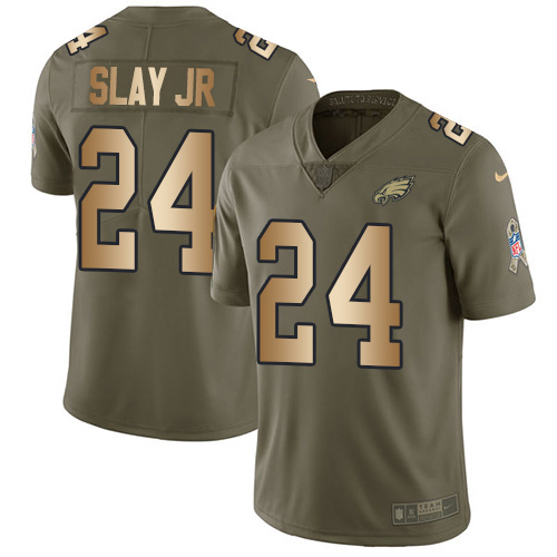 Personalized Eagles #24 Darius Slay Jr Olive Gold Men’s Stitched NFL Limited 2017 Salute To Service Jersey