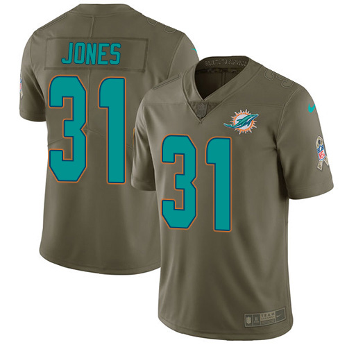 Personalized Dolphins #31 Byron Jones Olive Men’s Stitched NFL Limited 2017 Salute To Service Jersey