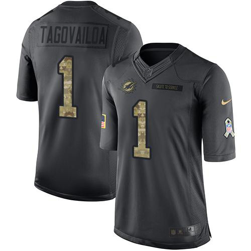 Personalized Dolphins #1 Tua Tagovailoa Black Men’s Stitched NFL Limited 2016 Salute to Service Jersey