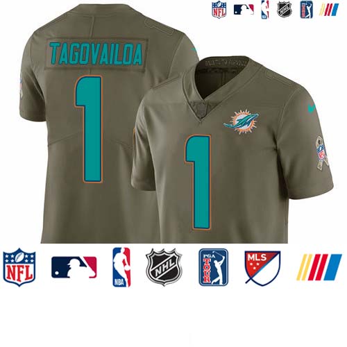 Personalized Dolphins #1 Tua Tagovailoa Olive Men’s Stitched NFL Limited 2017 Salute To Service Jersey