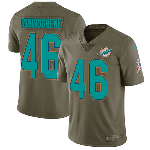 Personalized Dolphins #46 Noah Igbinoghene Olive Men’s Stitched NFL Limited 2017 Salute To Service Jersey