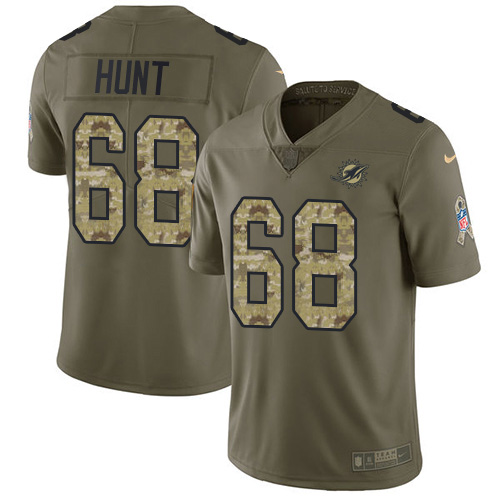 Personalized Dolphins #68 Robert Hunt Olive Camo Men’s Stitched NFL Limited 2017 Salute To Service Jersey