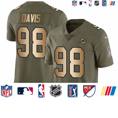 Personalized Dolphins #98 Raekwon Davis Olive Gold Men’s Stitched NFL Limited 2017 Salute To Service Jersey