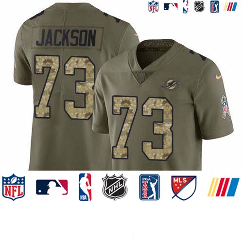 Personalized Dolphins #73 Austin Jackson Olive Camo Men’s Stitched NFL Limited 2017 Salute To Service Jersey