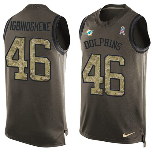 Personalized Dolphins #46 Noah Igbinoghene Green Men’s Stitched NFL Limited Salute To Service Tank Top Jersey