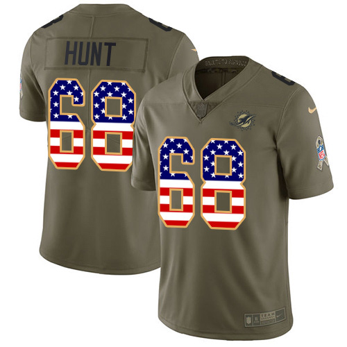 Personalized Dolphins #68 Robert Hunt Olive USA Flag Men’s Stitched NFL Limited 2017 Salute To Service Jersey