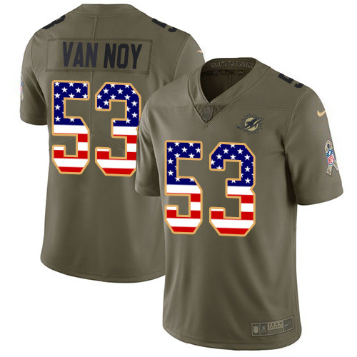 Personalized Dolphins #53 Kyle Van Noy Olive USA Flag Men’s Stitched NFL Limited 2017 Salute To Service Jersey