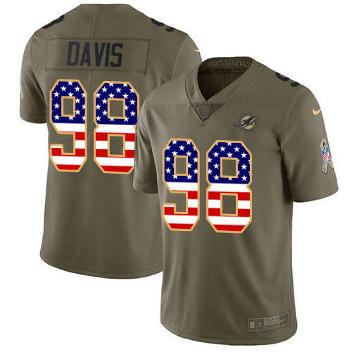 Personalized Dolphins #98 Raekwon Davis Olive USA Flag Men’s Stitched NFL Limited 2017 Salute To Service Jersey