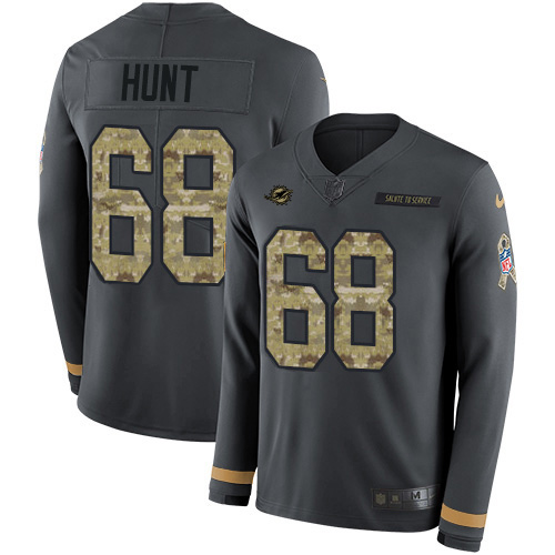 Personalized Dolphins #68 Robert Hunt Anthracite Salute to Service Men’s Stitched NFL Limited Therma Long Sleeve Jersey
